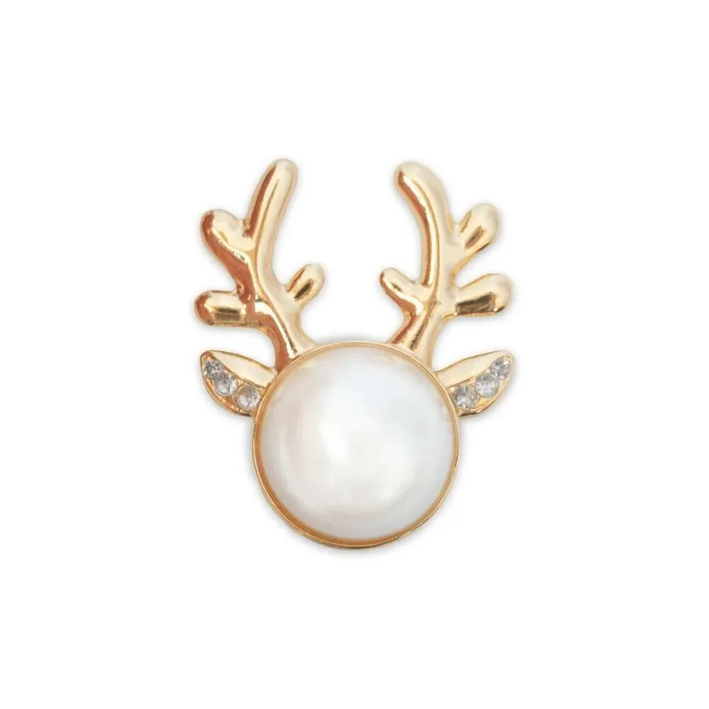 Reindeer Pearl Diamond Gold Plated Stud Earrings